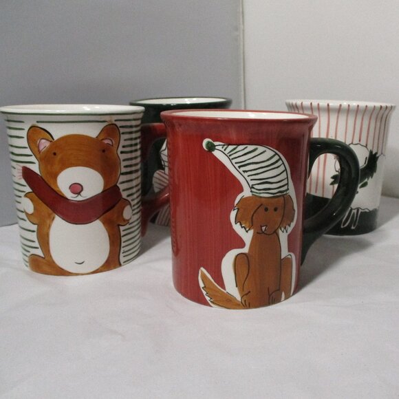 Eddie Bauer Home Large Coffee Mug Cups Set of 4 Dog Cat Bear Sheep Animals - Picture 3 of 7